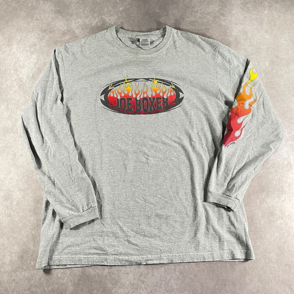 Y2K Joe Boxer Flame Graphic Long Sleeve T-Shirt Heather Gray Men's Size XL